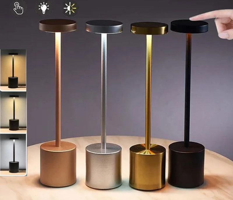LumiÉlan – Klassieke Oplaadbare Tafellamp met Touch, Traploze Dimming en 3 Lichtkleuren - tafellampen