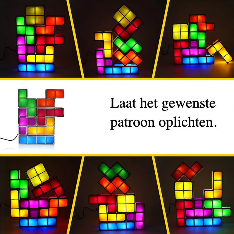 PixelGlow DIY Retro Game Lamp – Unieke Nachtlamp met Tetris Design - verlichting - sfeerbeeld