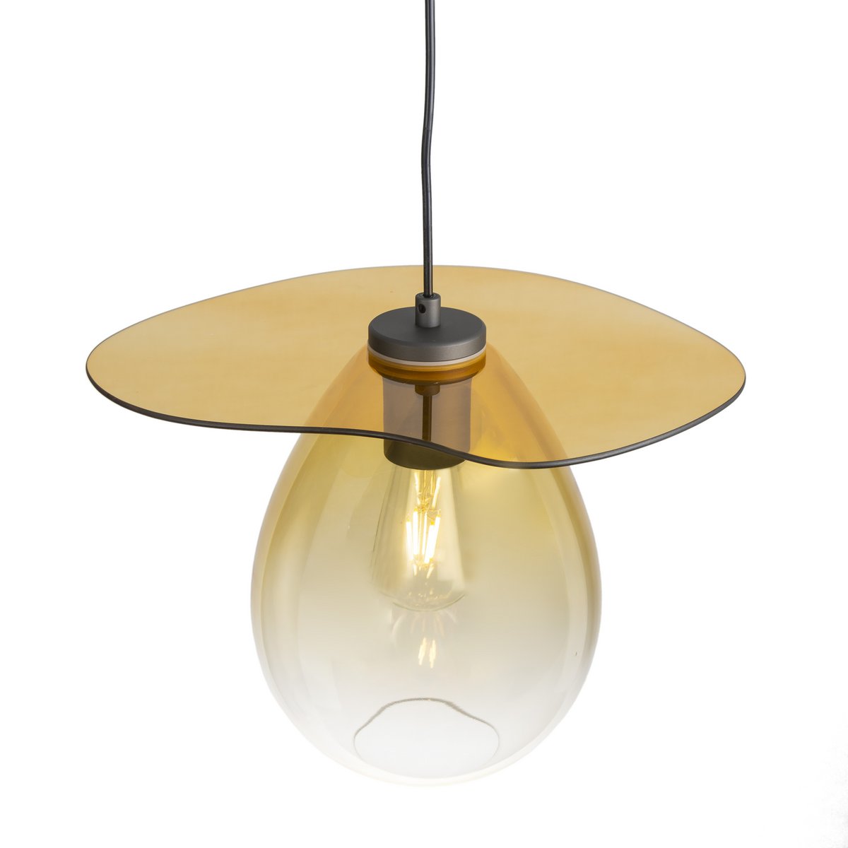 Alexandra Thai - Plafondlamp 34X33X31 Zwart Metaal/Amber Kristal - plafondlampen