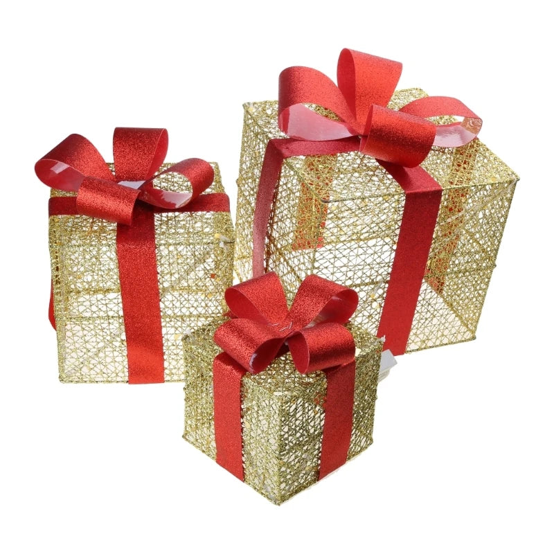 LumiGift 3-Delige Verlichte Cadeaudoos Set met LED - buitenverlichting - sfeerbeeld