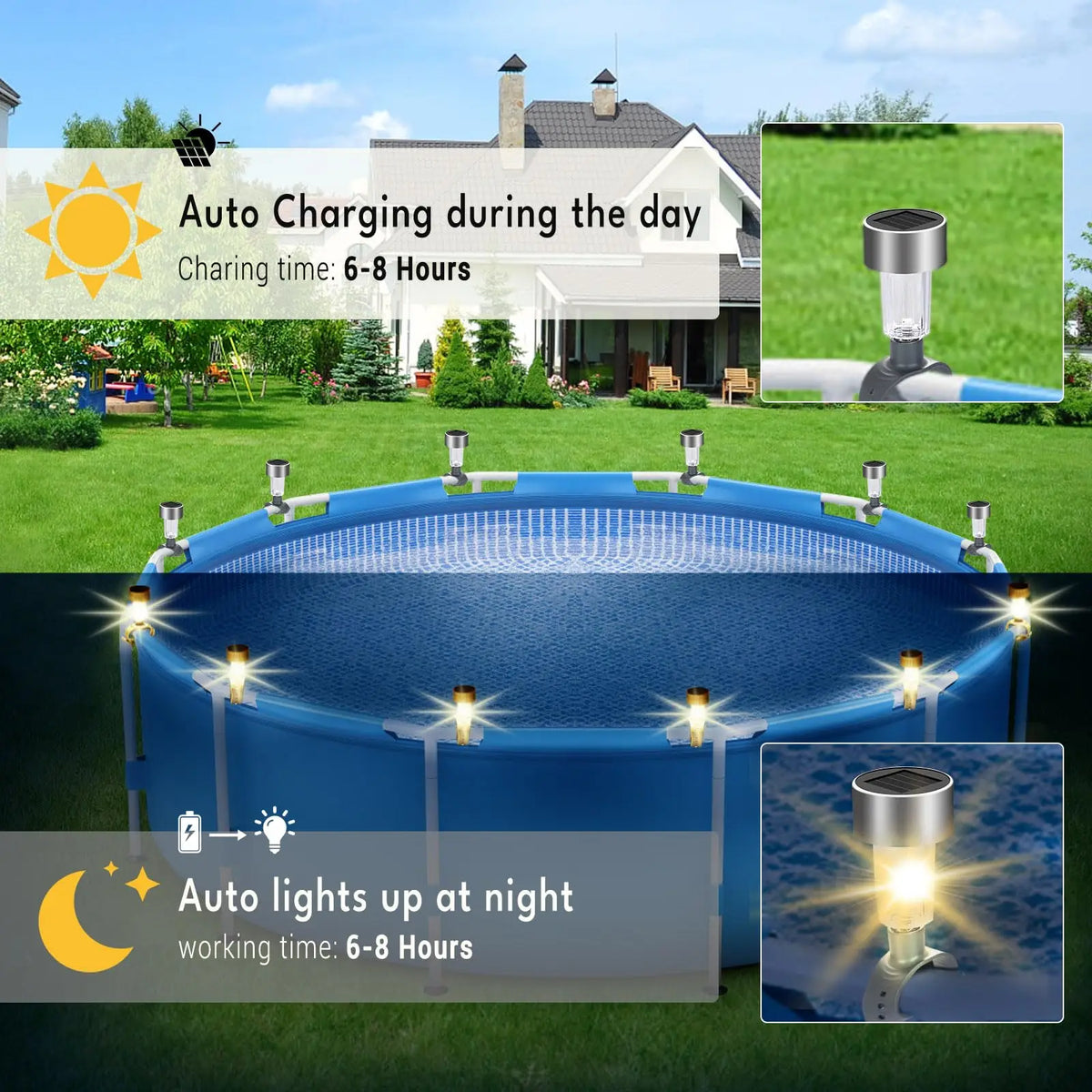 SOLARLUX 6-delige LED Solar Zwembadlamp Set - buitenverlichting - sfeerbeeld