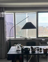 LumiArc – Luxe Houten Boogvloerlamp met Stoffen Kap