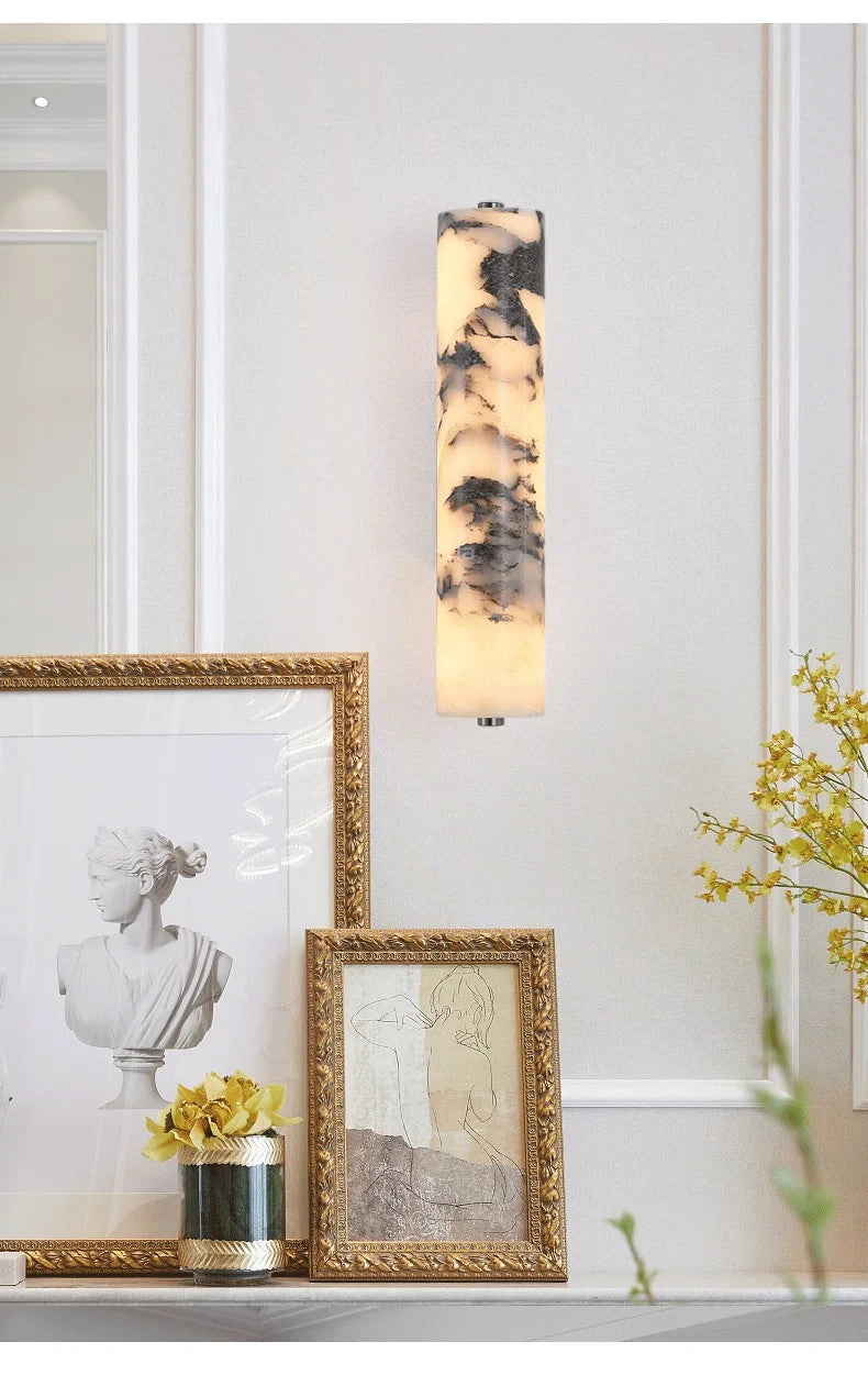 Marbella Lux Sconce – Natuurlijke Zwarte Marmeren Wandlamp in Italiaans Design voor Slaapkamer &a Woonkamer - wandlamp - gemo