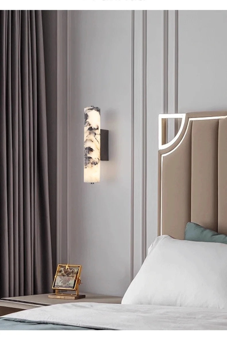 Marbella Lux Sconce – Natuurlijke Zwarte Marmeren Wandlamp in Italiaans Design voor Slaapkamer &a Woonkamer - wandlamp - verl