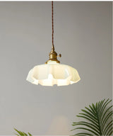 Nordic Bloom Glass Pendant – Minimalistische Glazen Hanglamp in Crèmekleurige Bloemstijl