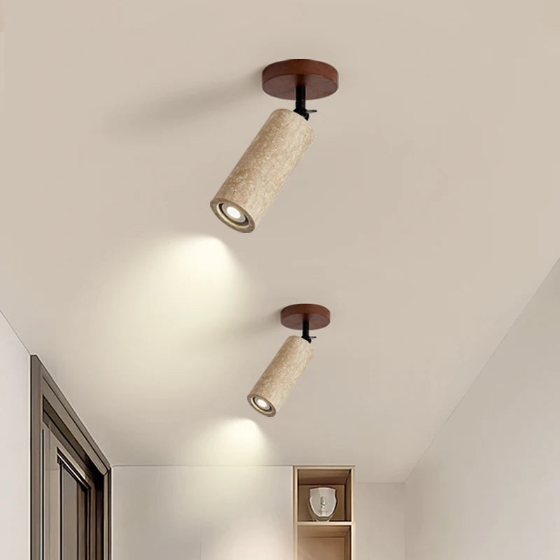 LumiSabi Travertin Natuursteen LED Plafondlamp – Moderne Wabi-Sabi Lamp - plafondlampen - sfeerbeeld