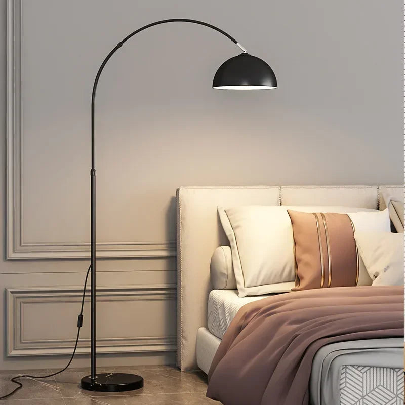 Nordic Arc Luxe Vloerlamp – Minimalistische LED Staande Lamp met Marmeren Basis - vloerlampen - sfeerbeeld