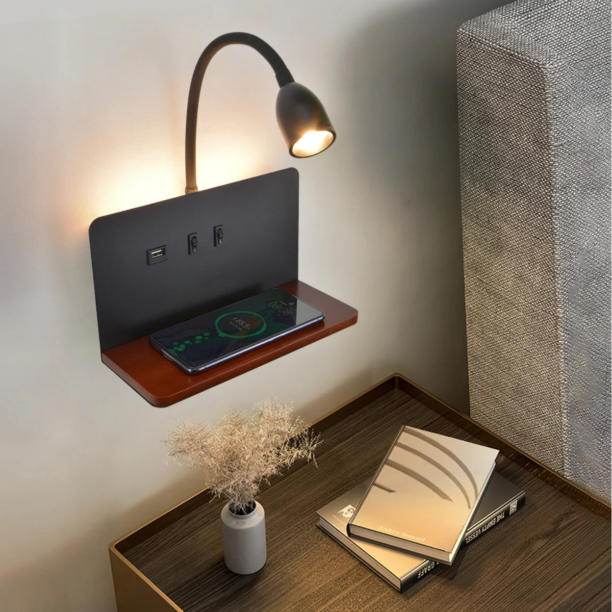 LumiCharge – Stijlvolle Wandlamp met Draadloos Opladen - wandlamp - sfeerbeeld