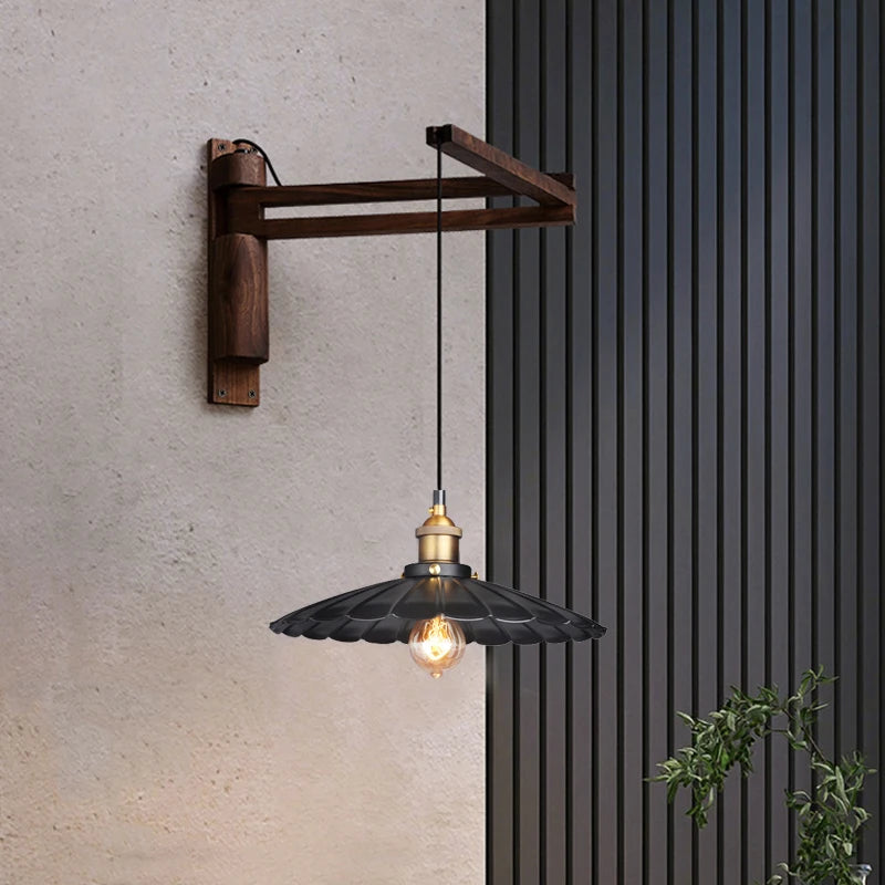 KoshiWood Japanse Wandlamp – Massief Houten Bedlamp met Uitschuifbare Arm & Retro Nordic Design - wandlampen