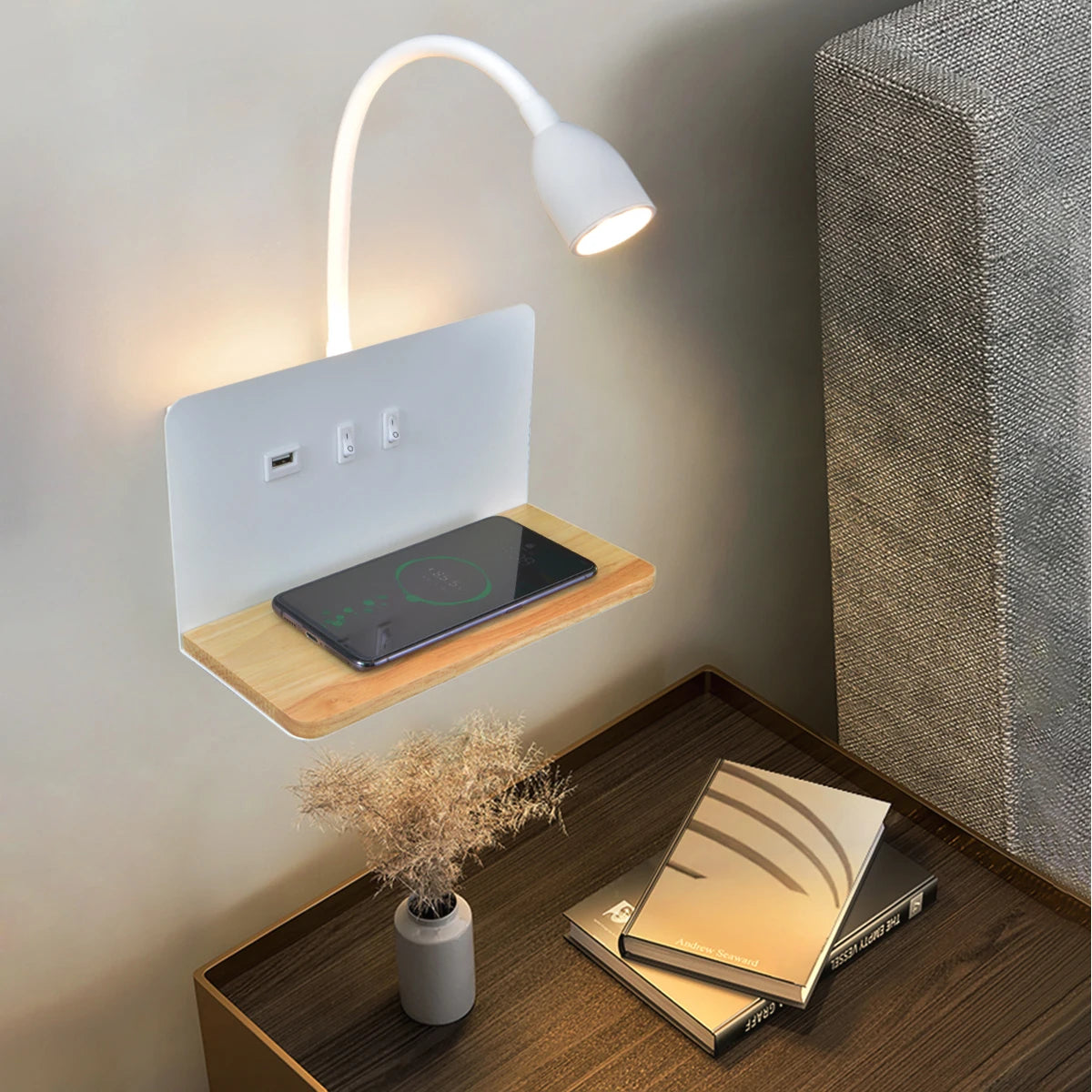 LumiCharge – Stijlvolle Wandlamp met Draadloos Opladen - wandlamp