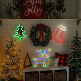 Magische Kerstsfeer Neonlamp β Rendier, Kerstsok & Boom β LED