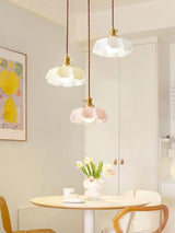 Nordic Bloom Glass Pendant – Minimalistische Glazen Hanglamp in Crèmekleurige Bloemstijl