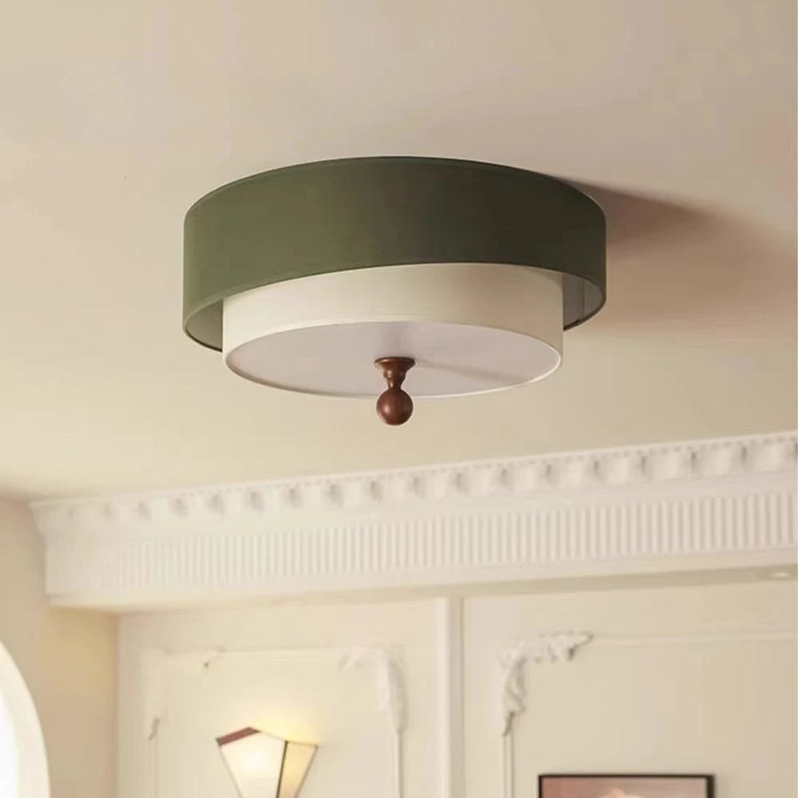Wabi Sabi Vintage Plafondlamp – Cirkelvormige Groene/Witte Stoffen Lamp
