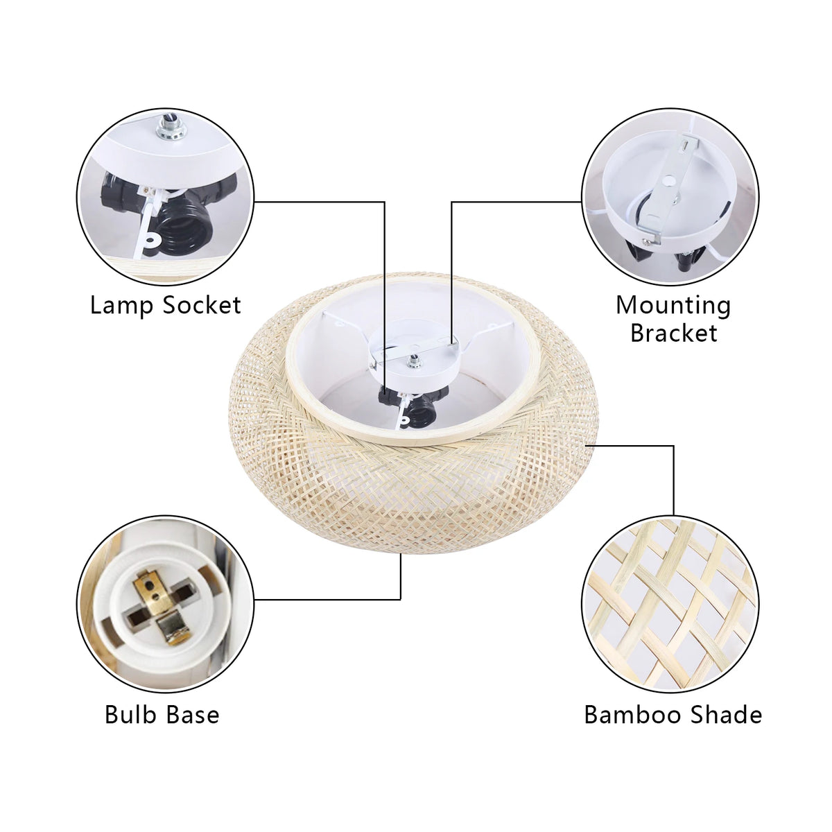 LumaBambu: Moderne Bamboe Plafondlamp Flush-Mount - plafondlamp - gemonteerd
