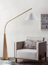 LumiArc – Luxe Houten Boogvloerlamp met Stoffen Kap