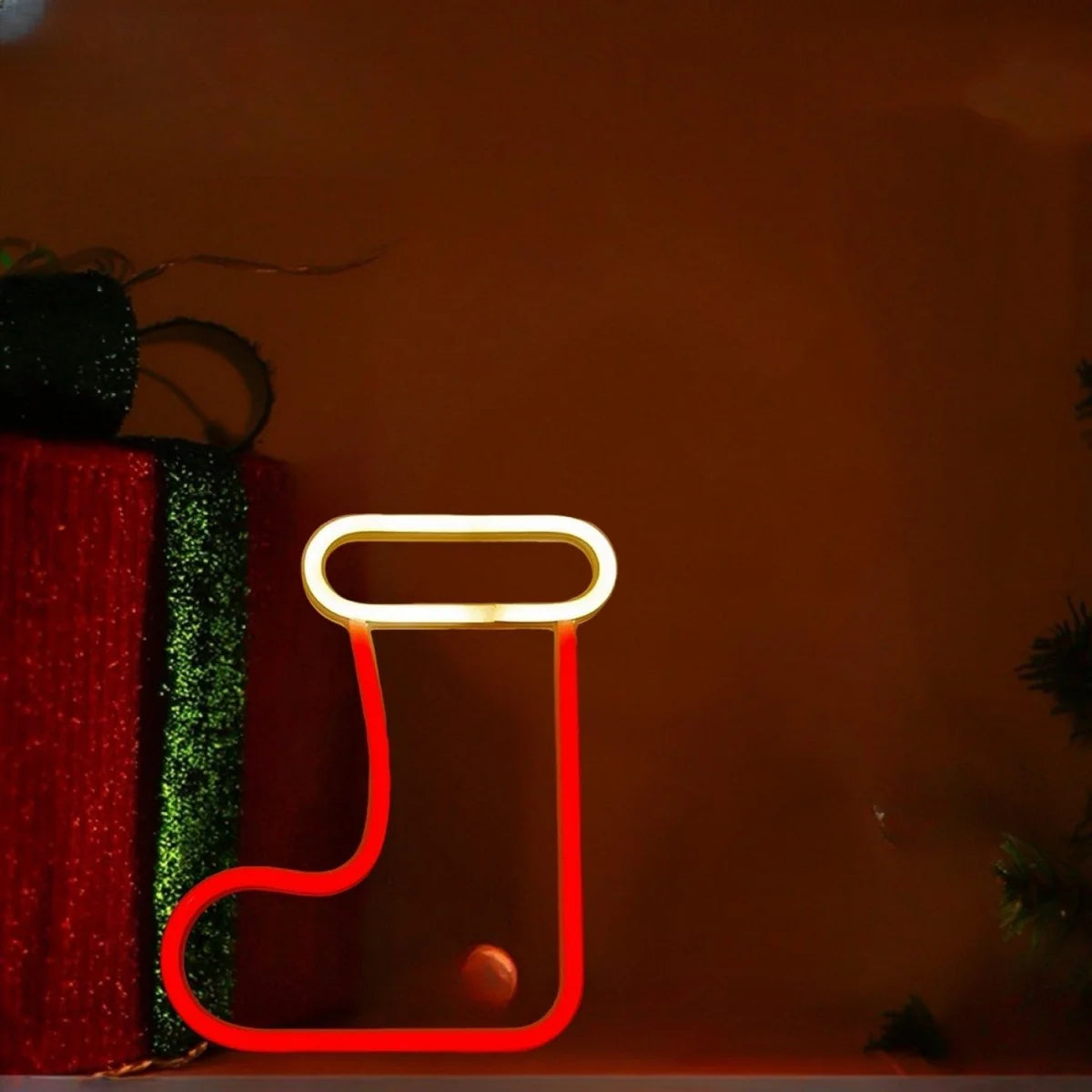 Magische Kerstsfeer Neonlamp โ Rendier, Kerstsok & Boom โ LED