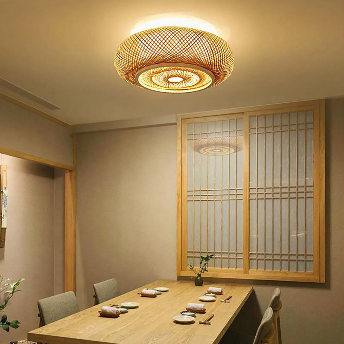 LumaBambu: Moderne Bamboe Plafondlamp Flush-Mount - plafondlamp - verlicht