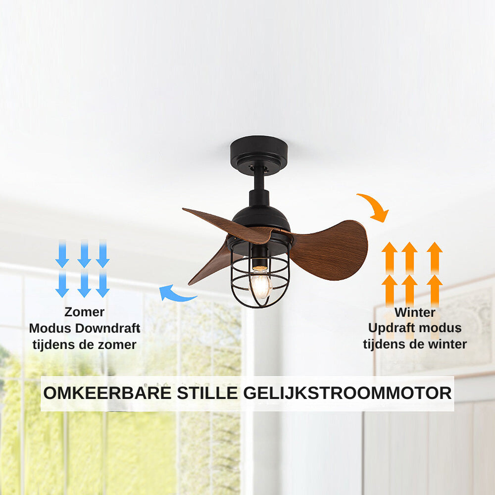 Hedendaagse Plafondventilator Donker Notenhout Met Verlichting - plafondlamp - close-up