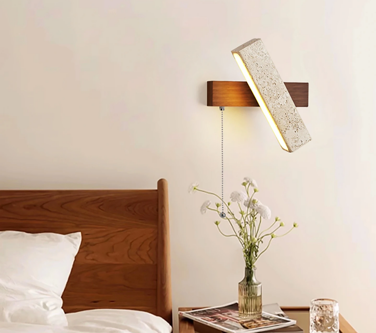 LumaSabi Japanse Wabi-Sabi Travertin Wandlamp - wandlamp - sfeerbeeld