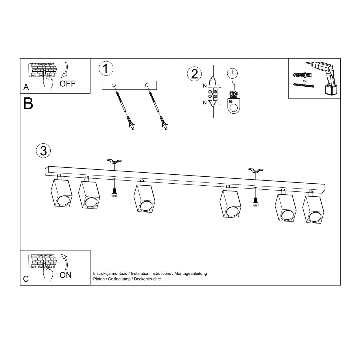 Lightinup SRL - Keke Eiken Plafondlamp 6 spots - plafondlamp - in de kamer