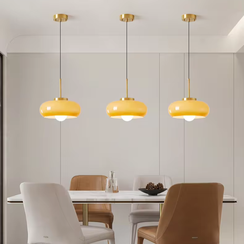 Moderne Kroonluchter Van Koper En Glas - hanglampen - zijaanzicht