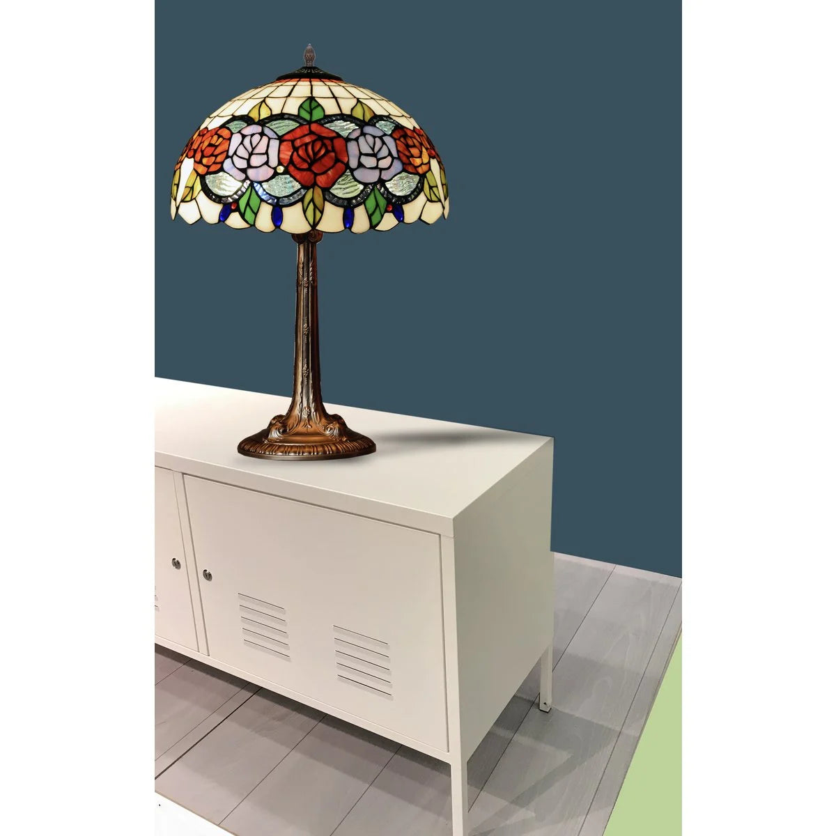 Alexandra Lighting - Rubberen Voet Tafellamp Met Tiffany Scherm Diameter 40 Cm Rosy Serie - tafellampen - sfeerbeeld
