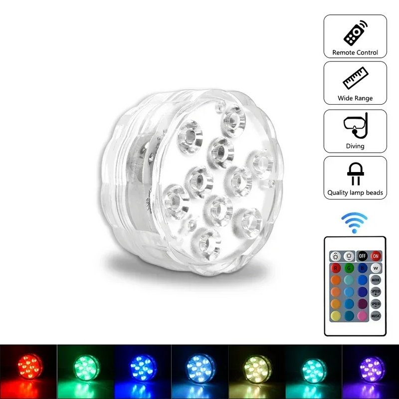 LUMISNAP 10-LED RGB Onderwaterlampen met Magnetische Bevestiging