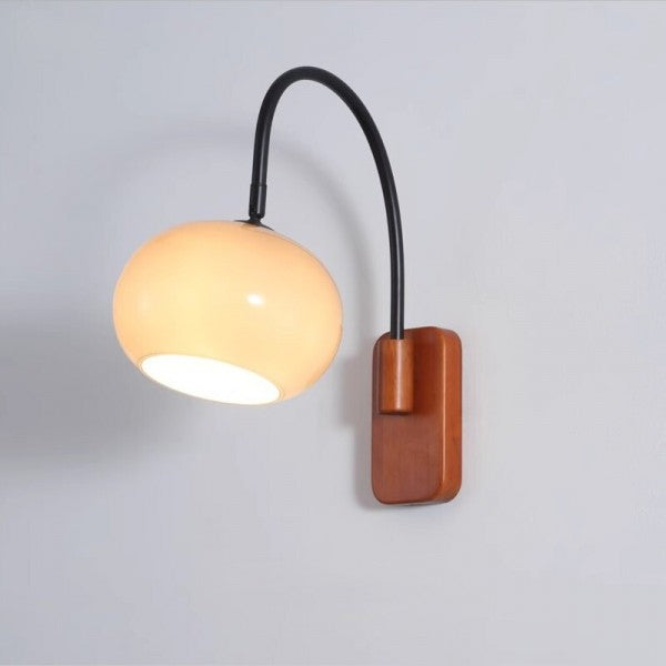 Bauhaus Kaki Draaibare Glazen Wandlamp Met Houten Afwerking - wandlampen