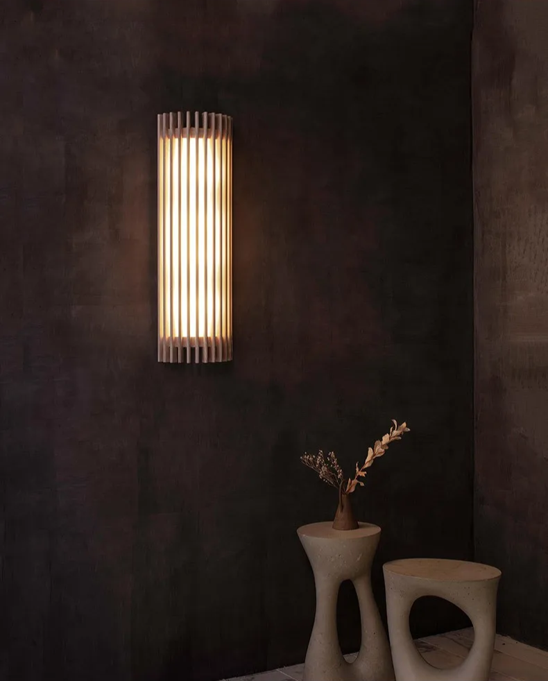 “ZenAura Wabi-Sabi Wandlamp” – Japanse Retro Walnoot LED Wandverlichting - wandlamp - materiaaldetail