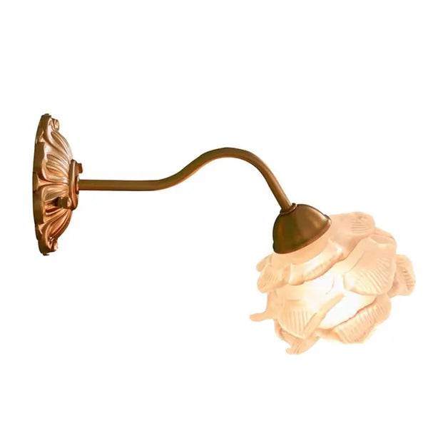 Vintage Koperen Bloemblad Glazen Wandlamp - wandlampen - zijaanzicht