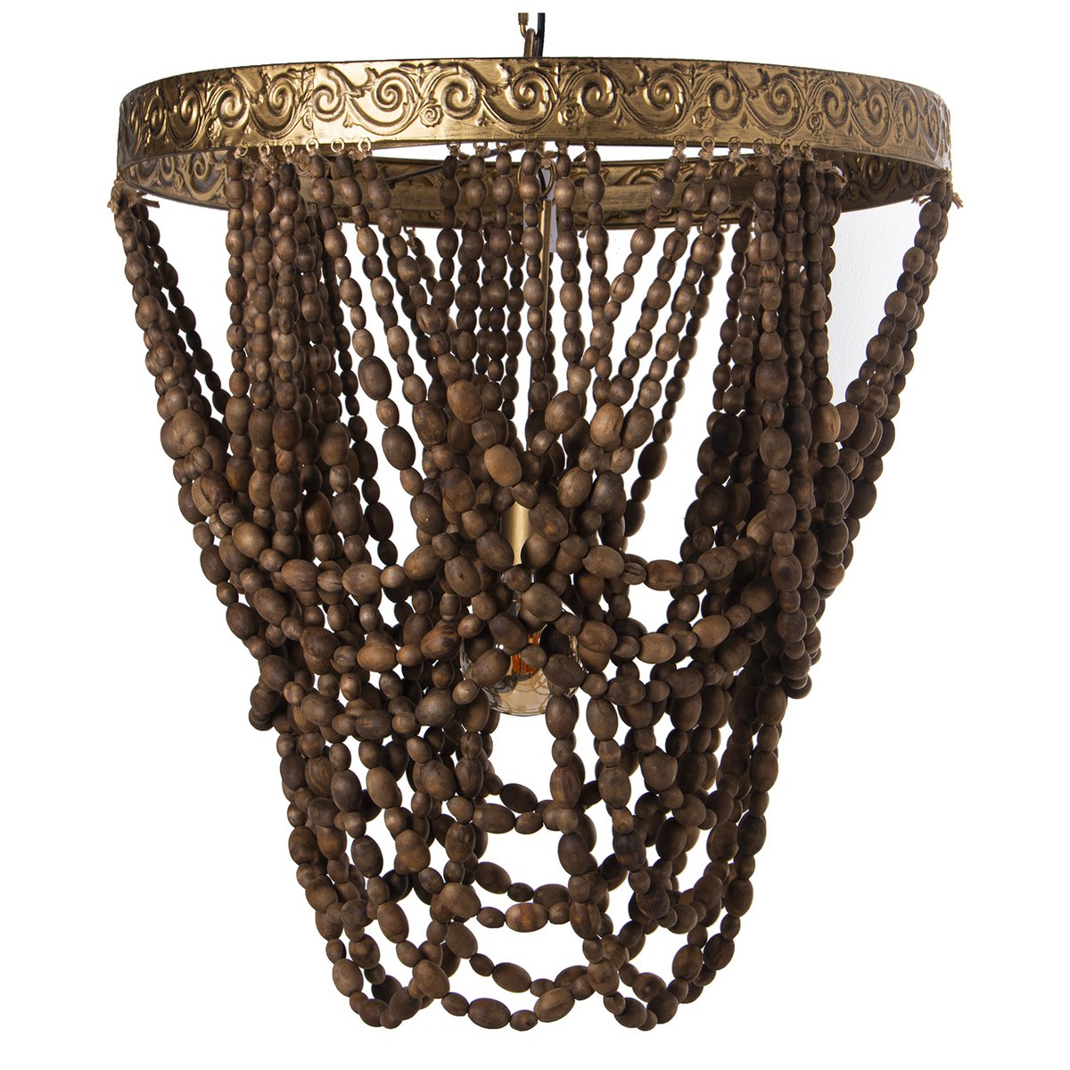 Alexandra Style - Metalen Plafondlamp Met Houten Kralen, 1Xe27, Max.60W °60X74/179Cm - hanglampen