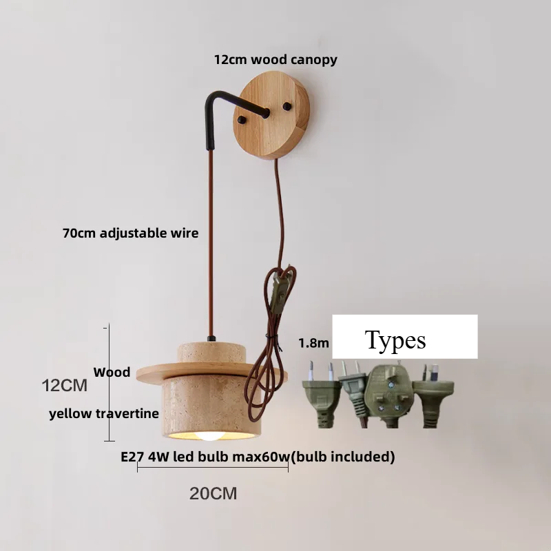 LumiTravert Wandlamp – LED Natuursteen & Hout Design met Trekschakelaar - wandlamp - in de kamer