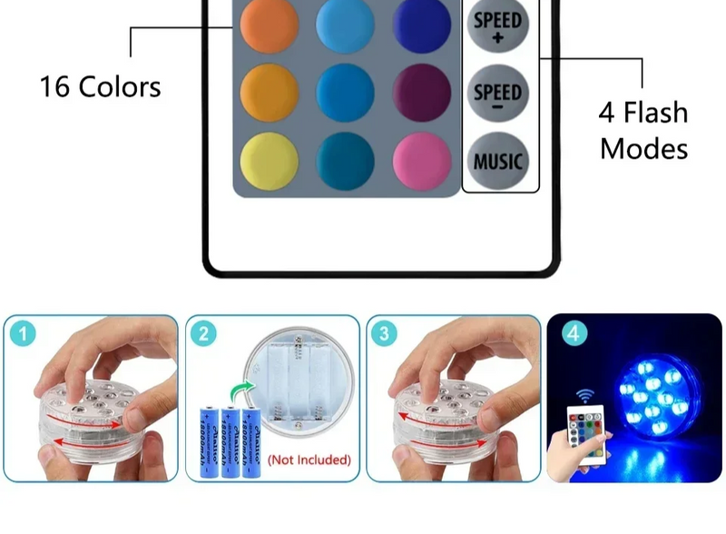 LUMISNAP 10-LED RGB Onderwaterlampen met Magnetische Bevestiging