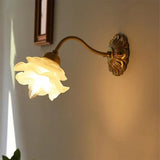 Vintage Koperen Bloemblad Glazen Wandlamp