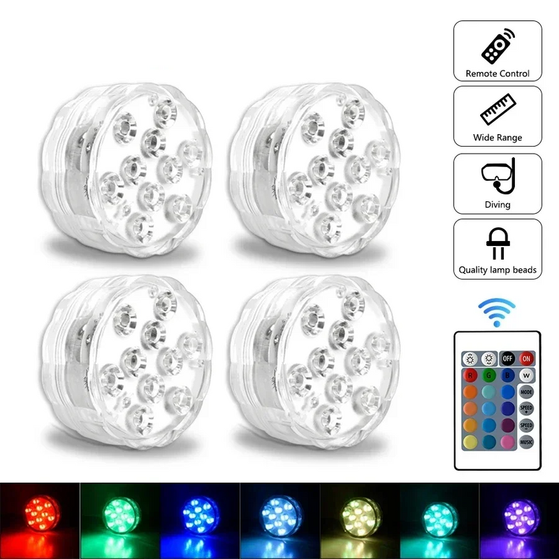 LUMISNAP 10-LED RGB Onderwaterlampen met Magnetische Bevestiging