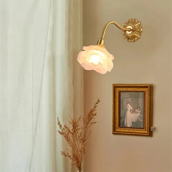 Vintage Koperen Bloemblad Glazen Wandlamp - wandlampen - afmetingen
