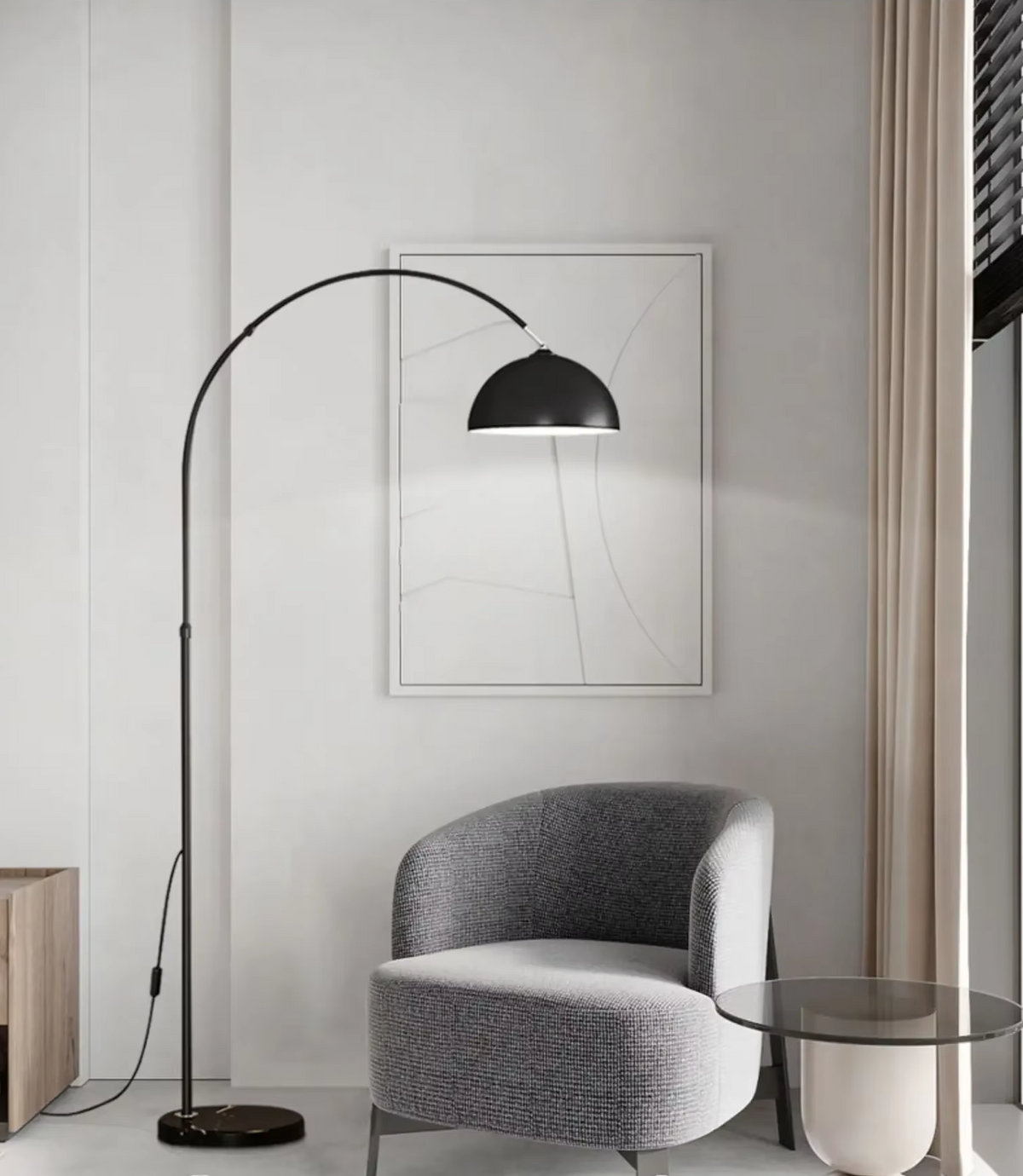 Nordic Arc Luxe Vloerlamp – Minimalistische LED Staande Lamp met Marmeren Basis - vloerlampen - verlicht