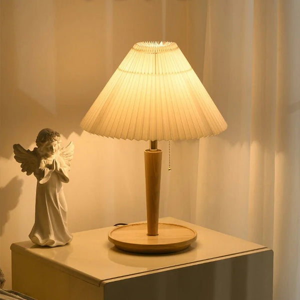 Vintage Geplooid Houten Tafellamp - tafellampen
