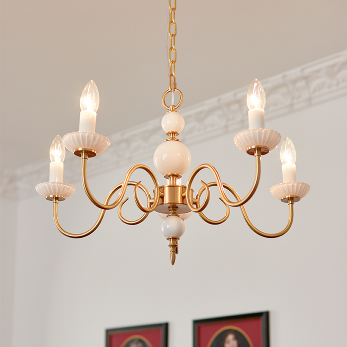 Creme Glazen Kroonluchter Amerikaanse Retro Metalen Kroonluchter Lamp Slaapkamer - hanglampen