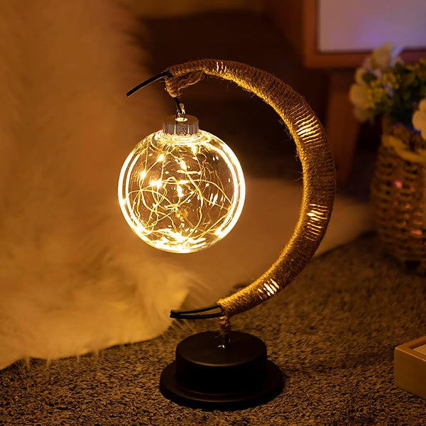 Betoverde Maanlamp Van Glas Met Warm Licht Voor Op De Tafel - tafellampen