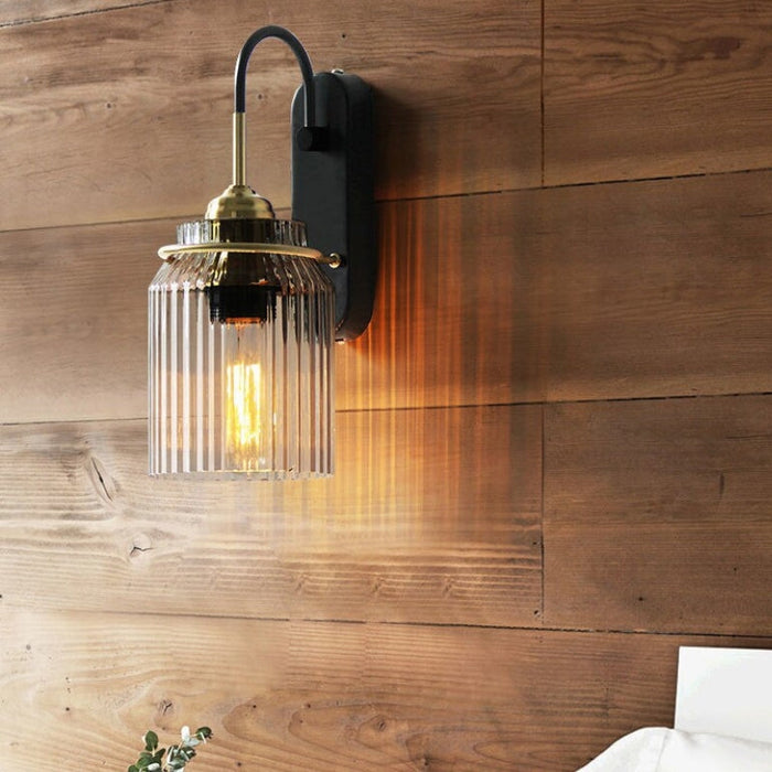 Vintage Wandlamp Met Geribbelde Glazen Kap - wandlampen - afmetingen