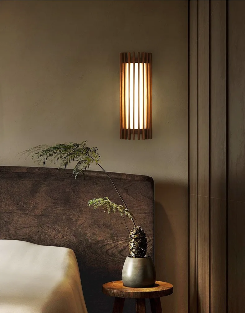 “ZenAura Wabi-Sabi Wandlamp” – Japanse Retro Walnoot LED Wandverlichting - wandlamp - verlicht