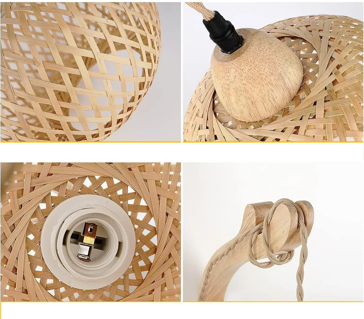 NaturLume Bamboe Wandlantaarn – Handgeweven Rotan Wandlamp met E27 Fitting - wandlamp - close-up