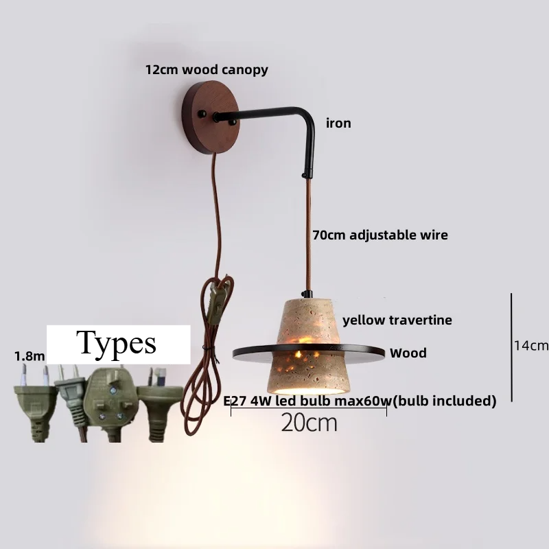 LumiTravert Wandlamp – LED Natuursteen & Hout Design met Trekschakelaar - wandlamp - materiaaldetail
