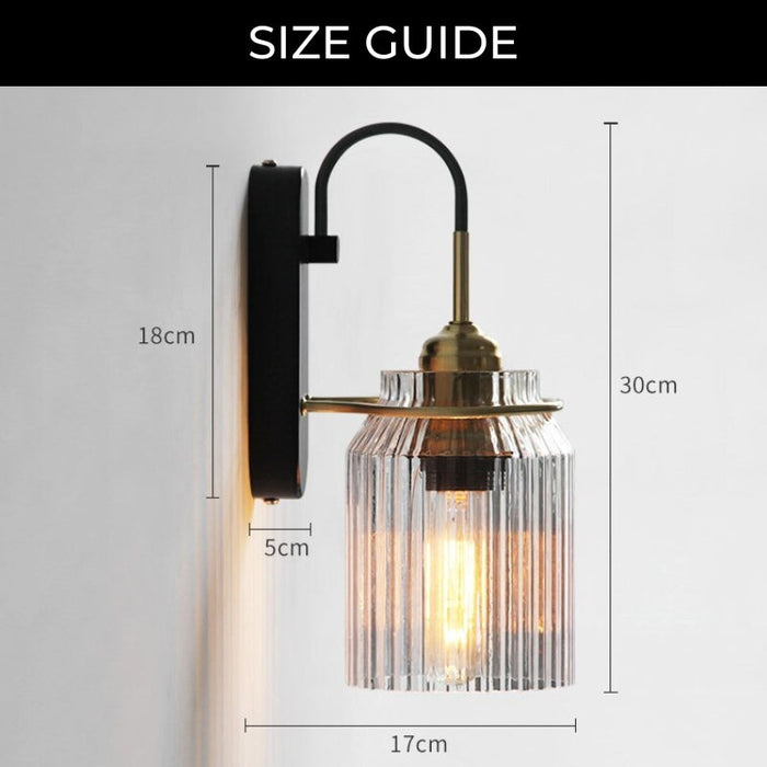 Vintage Wandlamp Met Geribbelde Glazen Kap - wandlampen - materiaaldetail