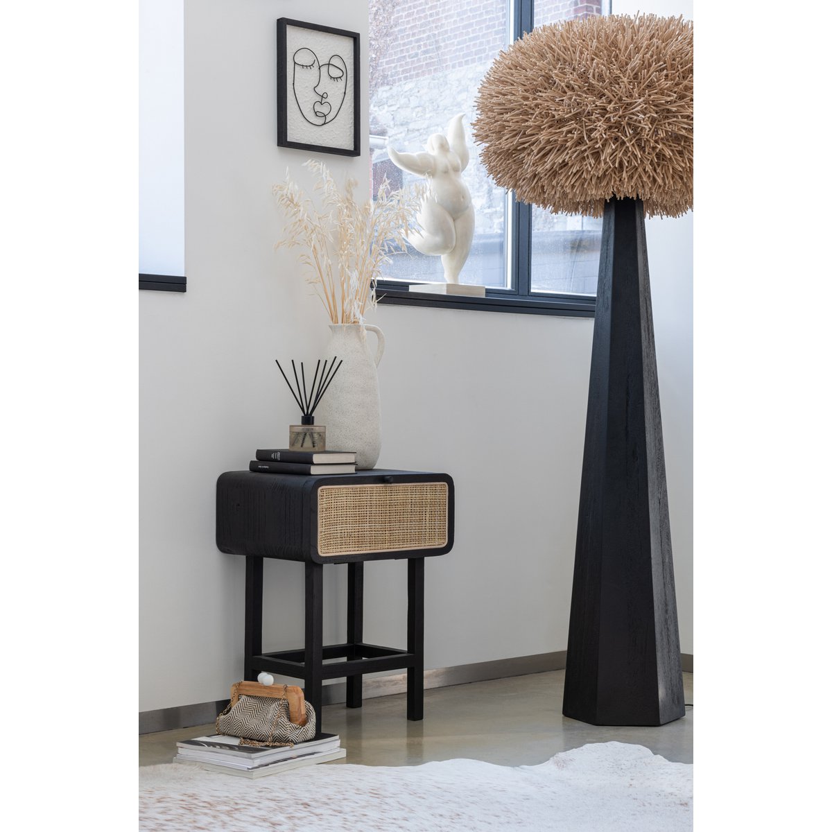 J-Line Lampenvoet Octogonaal - Hout - Zwart - Large - vloerlamp - sfeerbeeld