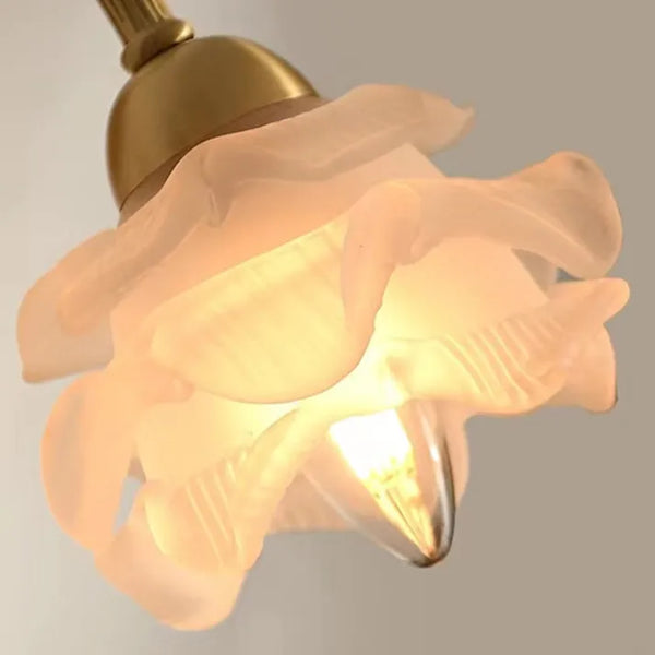 Vintage Koperen Bloemblad Glazen Wandlamp