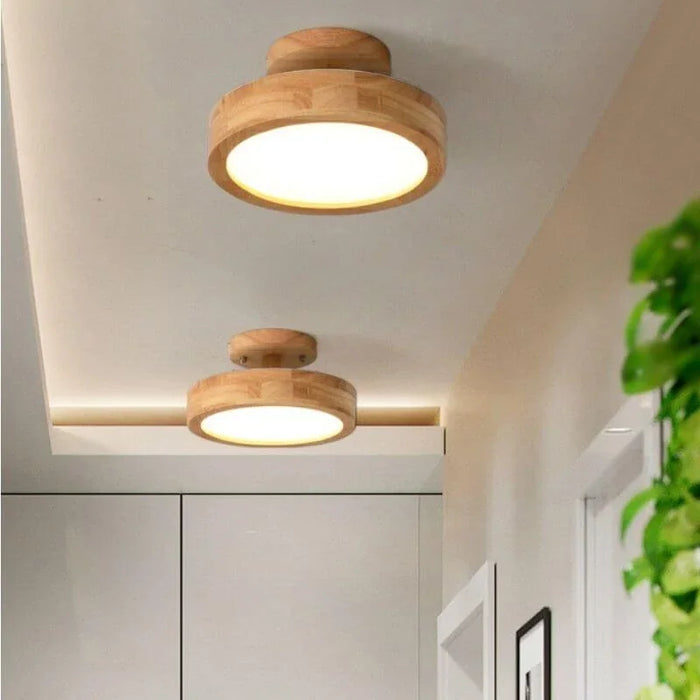 Houten Ronde Plafondlamp - plafondlamp - close-up