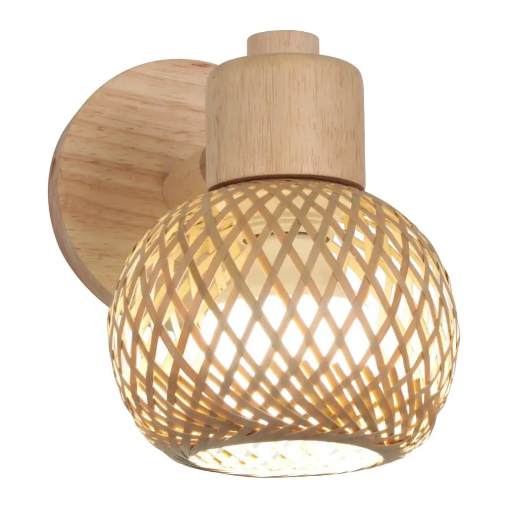 BambuZen Retro Japanse Bamboe Wandlamp – Natuurlijke Rattan Sfeerverlichting