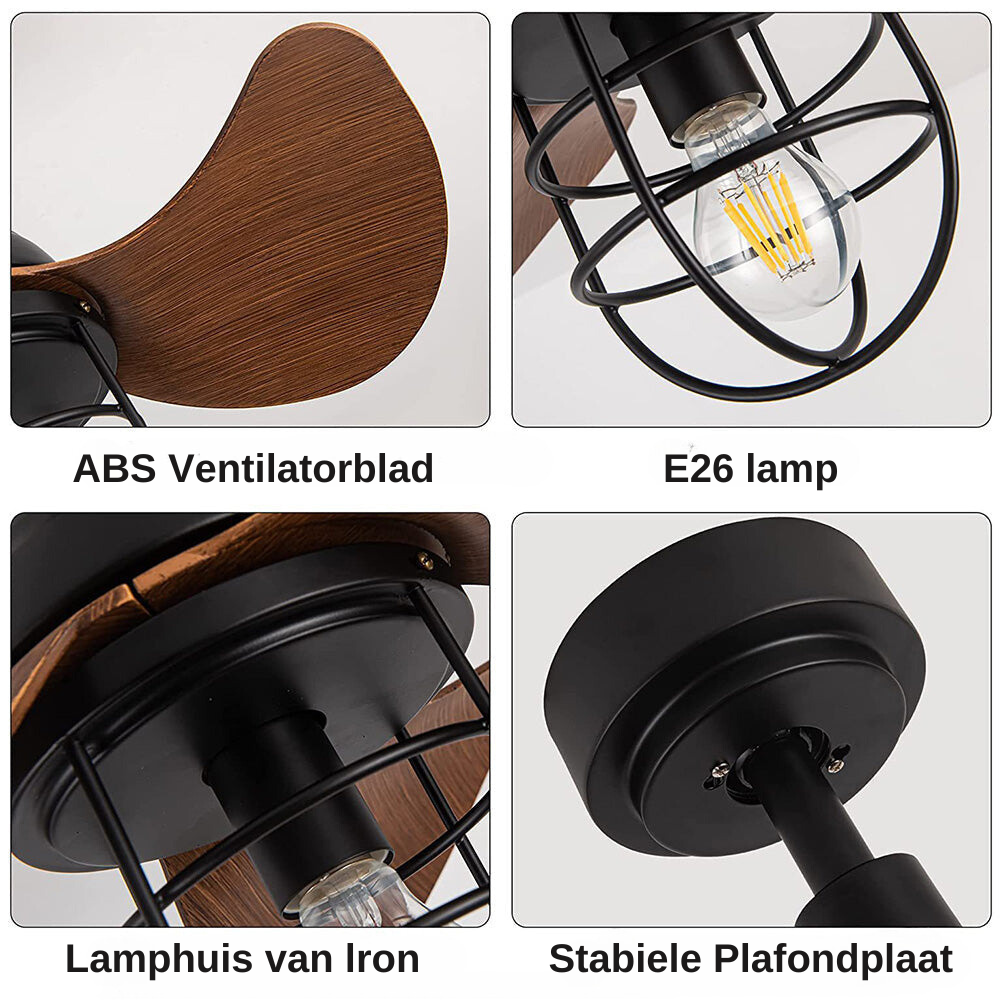 Hedendaagse Plafondventilator Donker Notenhout Met Verlichting - plafondlamp - zijaanzicht